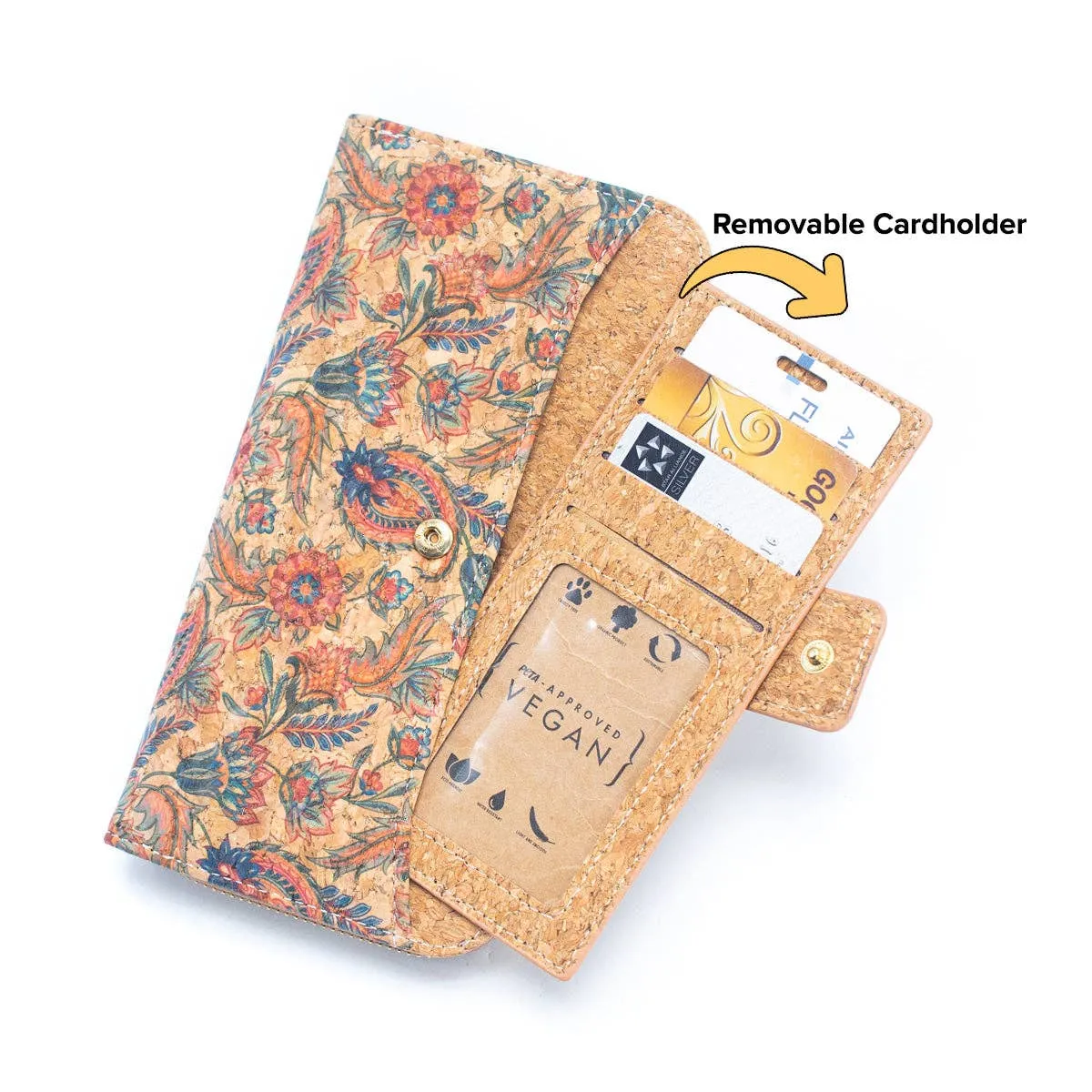 6 Natural Cork card holder Wallets with Floral Print Patterns (6 Units) HY-026-MIX-6