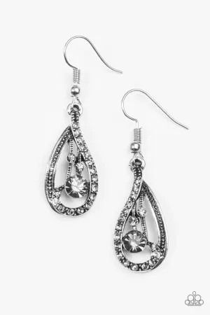 All For Show Silver Rhinestone Earrings - Paparazzi Accessories