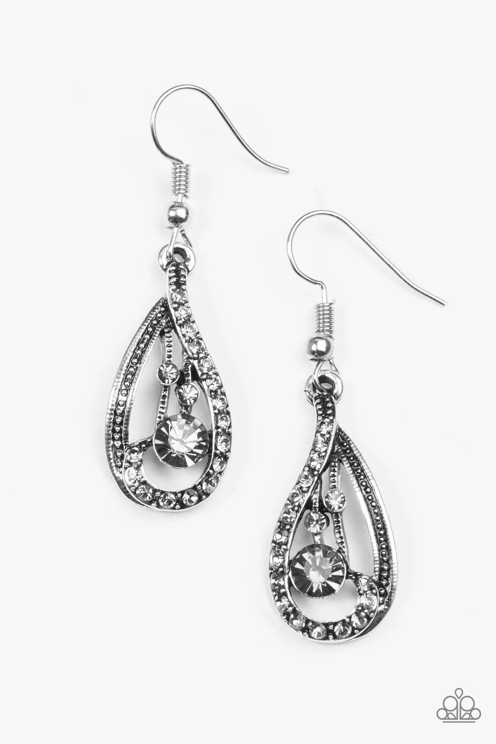 All For Show Silver Rhinestone Earrings - Paparazzi Accessories