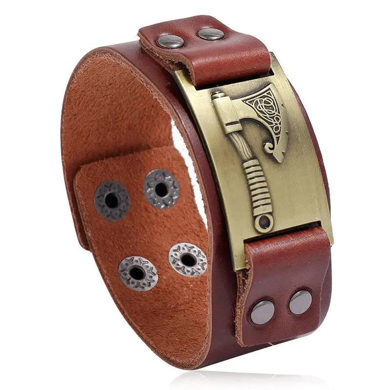 Battle Axe Leather Bracelet Retro Simple Punk Men's Wide Leather bracelet Hip Hop Jewelry for Men