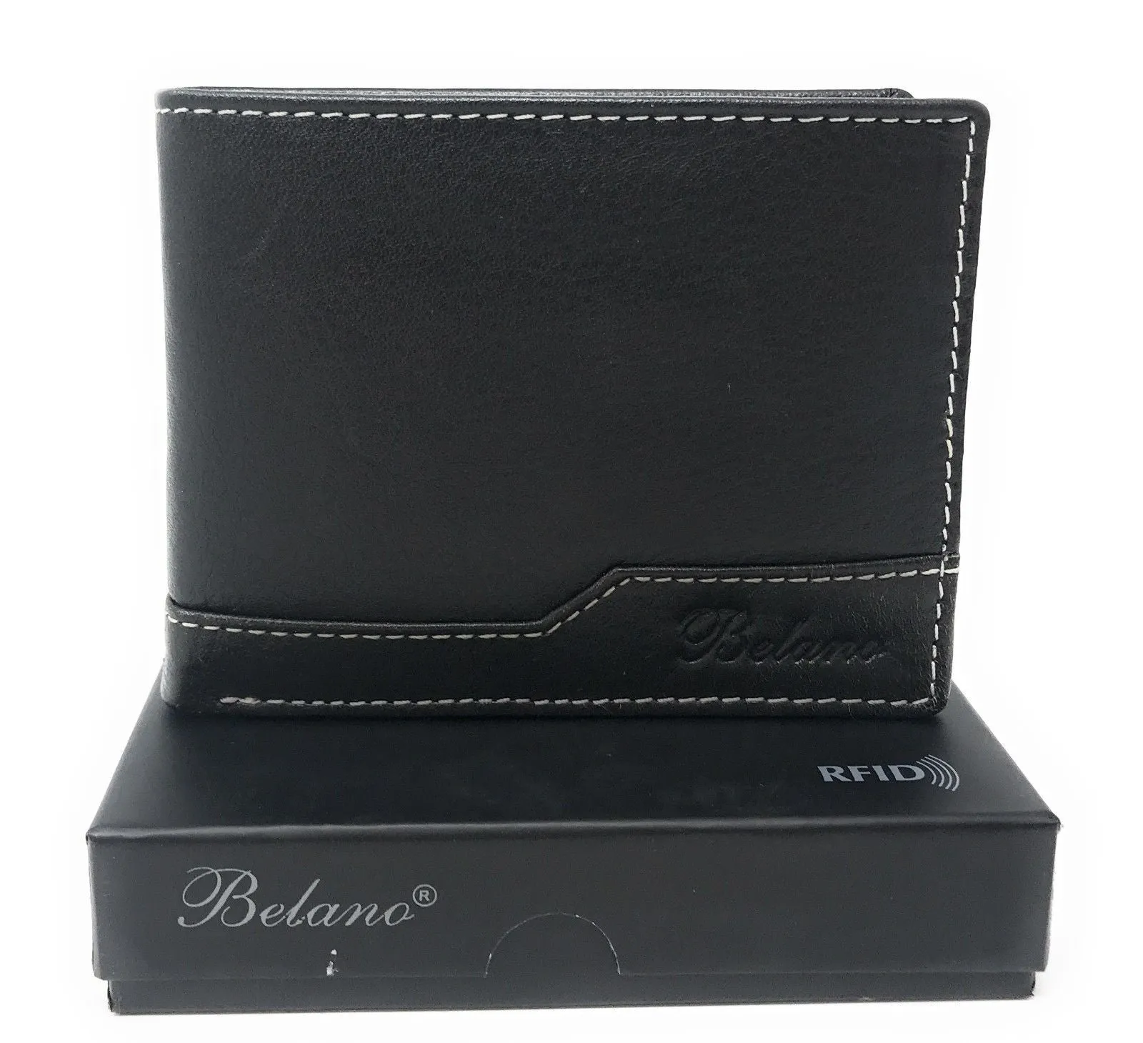 Belano RFID Blocking Real Leather Bifold Wallets for Cards ID with Box Men Women