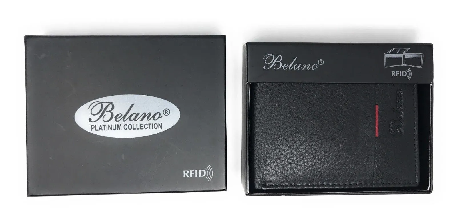 Belano RFID Blocking Real Leather Bifold Wallets for Cards ID with Box Men Women