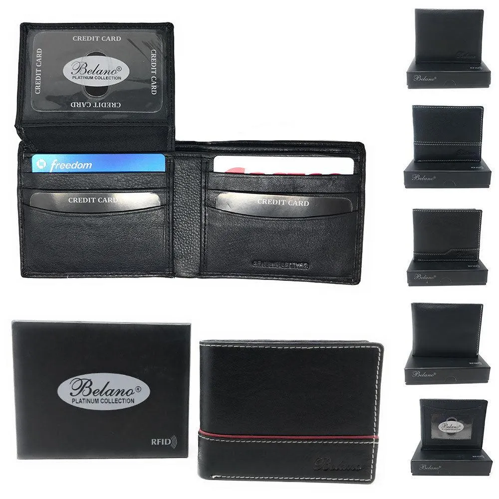 Belano RFID Blocking Real Leather Bifold Wallets for Cards ID with Box Men Women