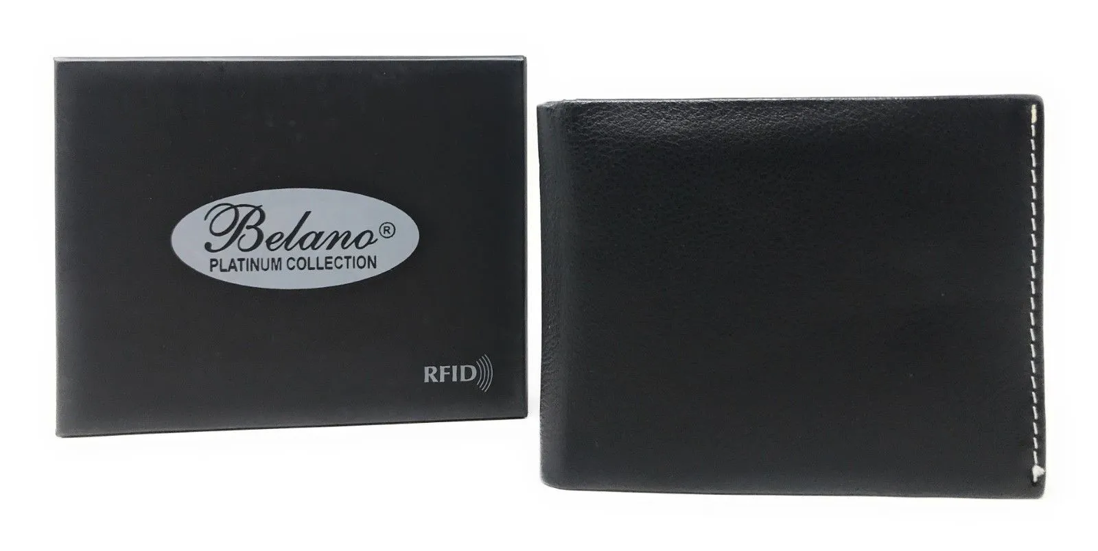 Belano RFID Blocking Real Leather Bifold Wallets for Cards ID with Box Men Women