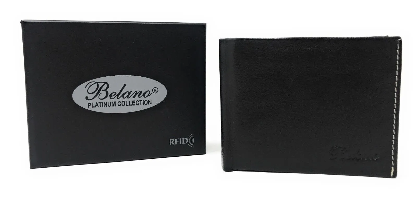 Belano RFID Blocking Real Leather Bifold Wallets for Cards ID with Box Men Women