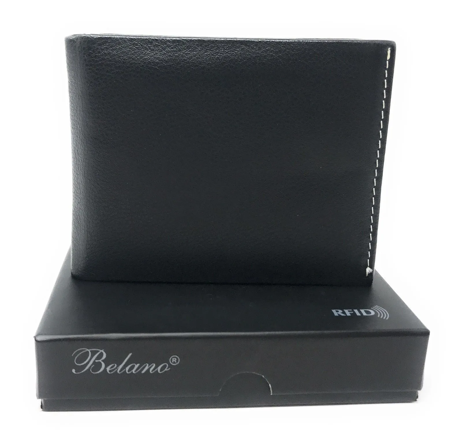 Belano RFID Blocking Real Leather Bifold Wallets for Cards ID with Box Men Women