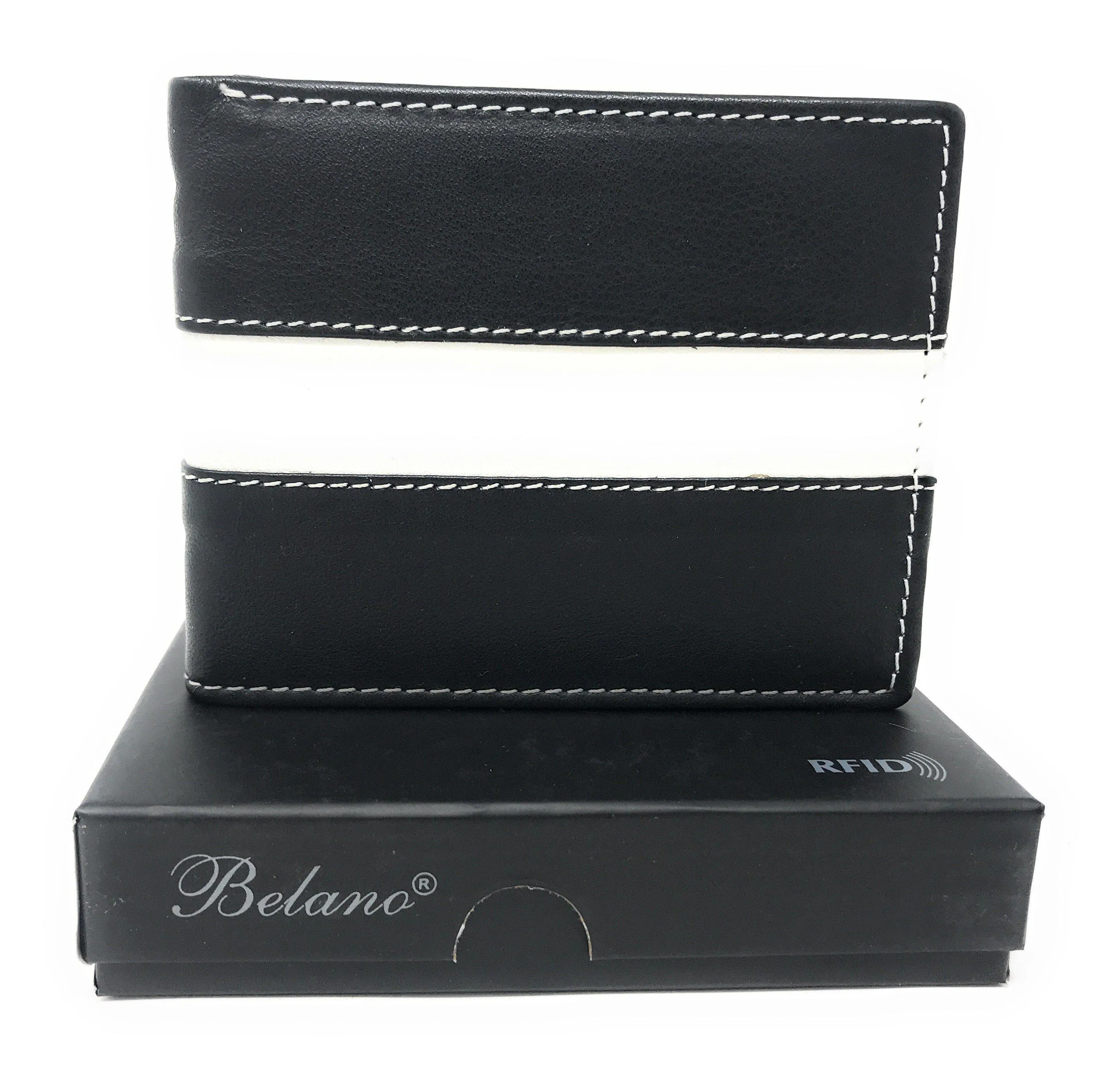 Belano RFID Blocking Real Leather Bifold Wallets for Cards ID with Box Men Women