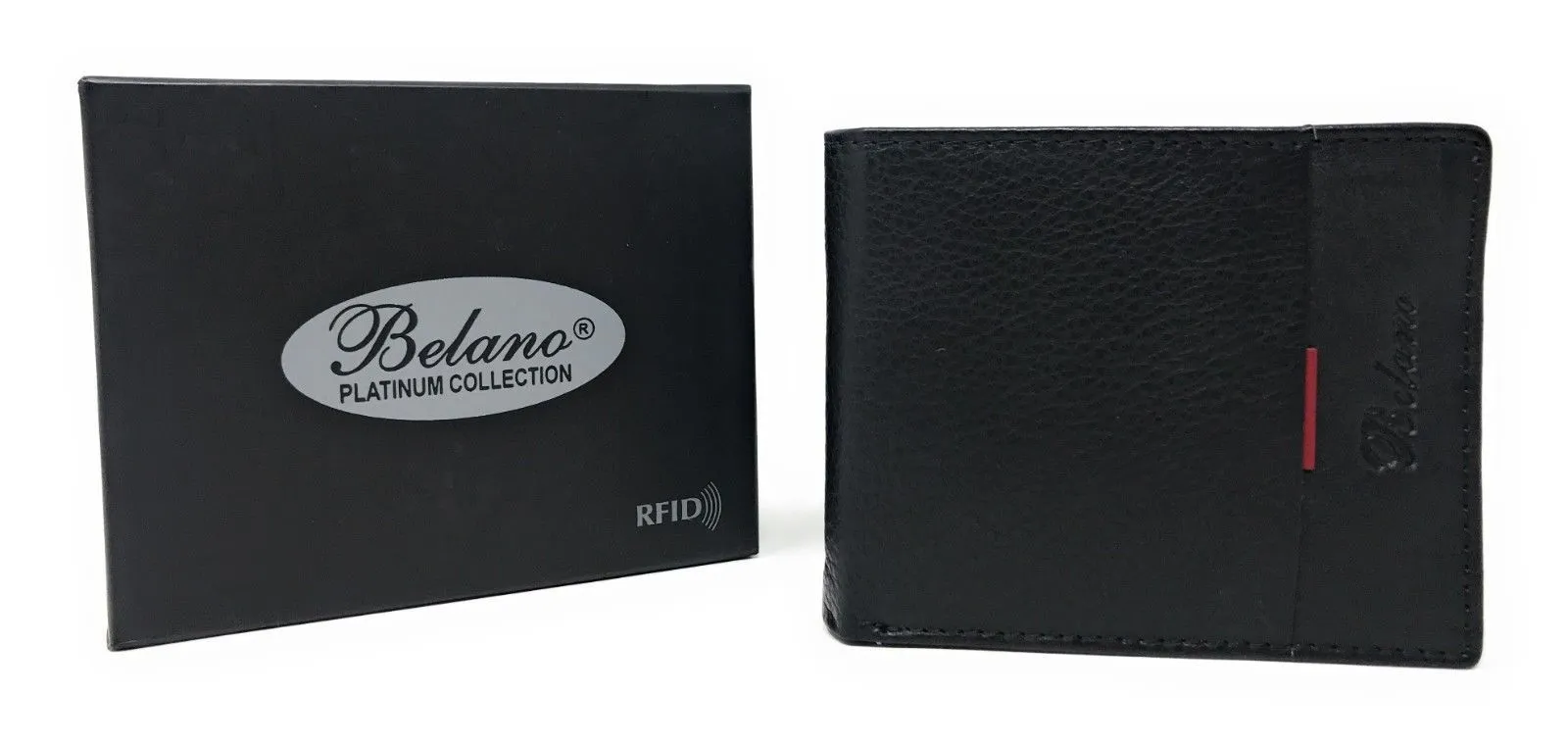 Belano RFID Blocking Real Leather Bifold Wallets for Cards ID with Box Men Women