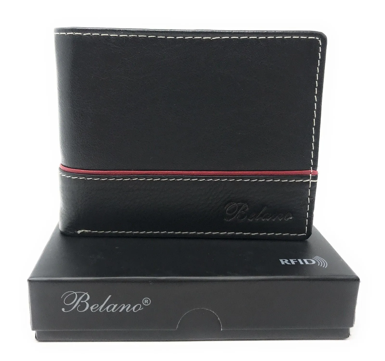 Belano RFID Blocking Real Leather Bifold Wallets for Cards ID with Box Men Women