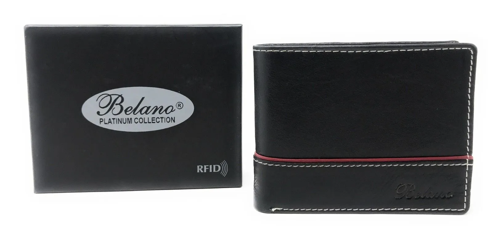 Belano RFID Blocking Real Leather Bifold Wallets for Cards ID with Box Men Women