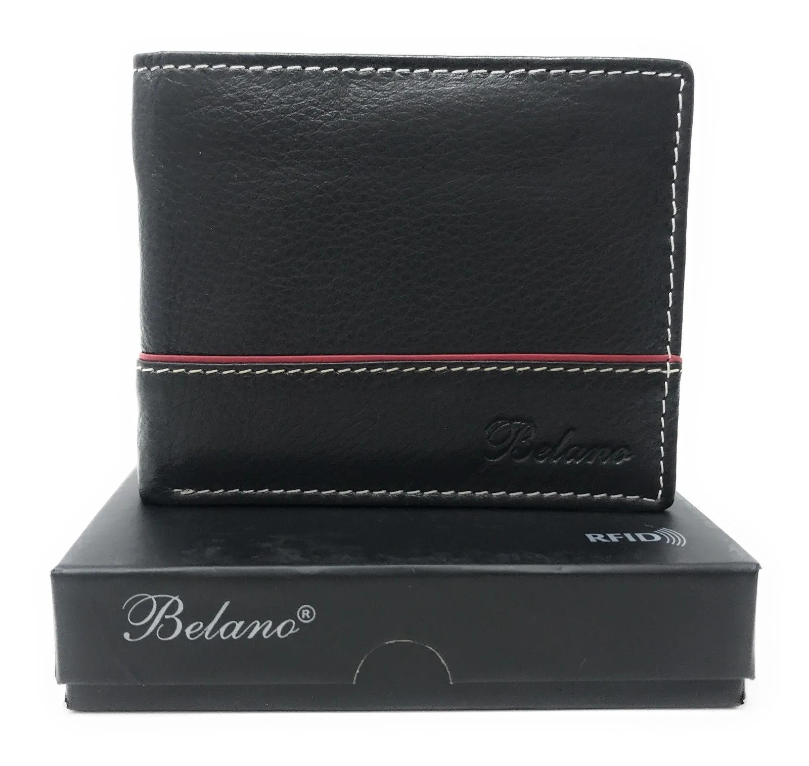 Belano RFID Blocking Real Leather Bifold Wallets for Cards ID with Box Men Women