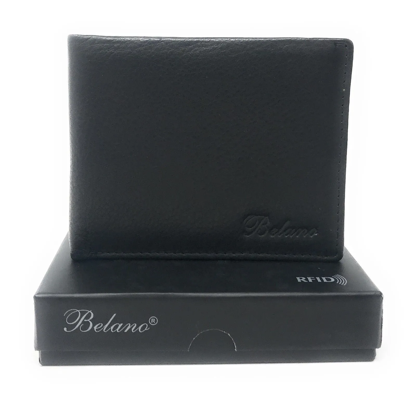 Belano RFID Blocking Real Leather Bifold Wallets for Cards ID with Box Men Women