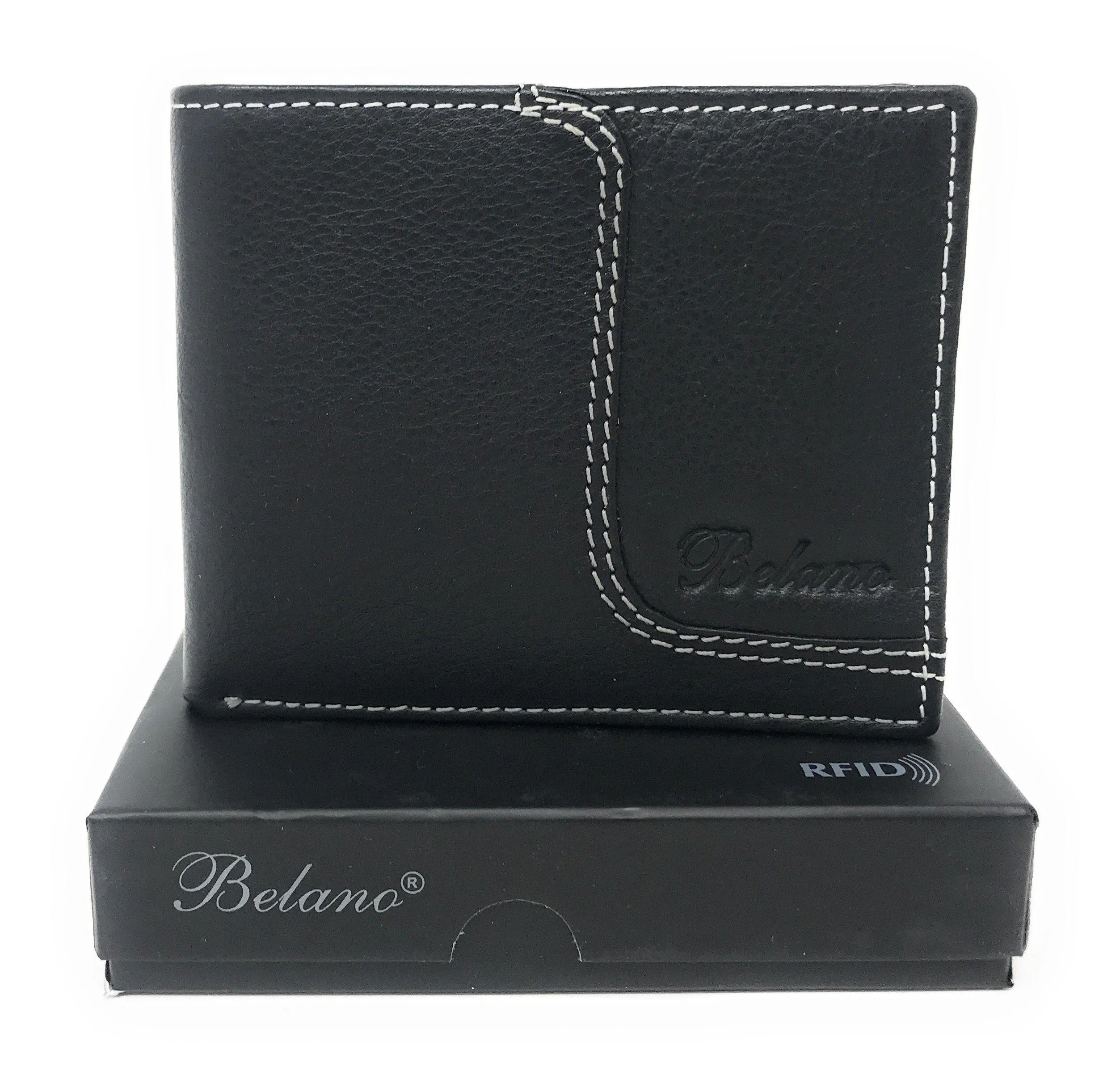 Belano RFID Blocking Real Leather Bifold Wallets for Cards ID with Box Men Women