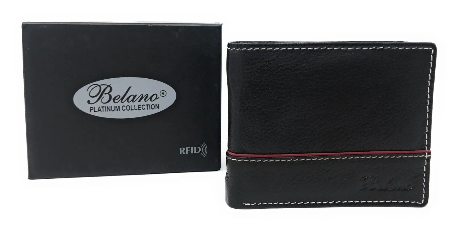 Belano RFID Blocking Real Leather Bifold Wallets for Cards ID with Box Men Women