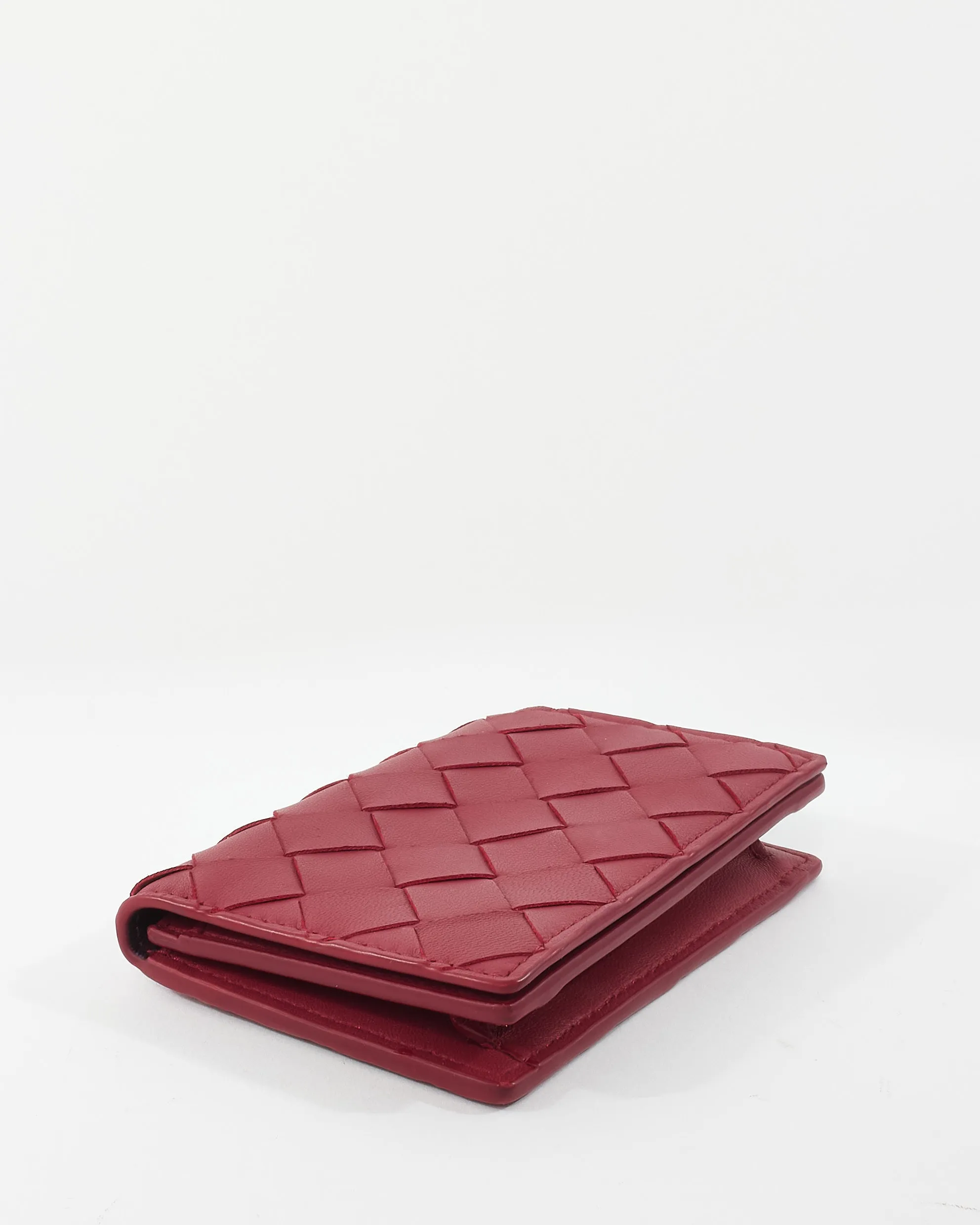 Bottega Veneta Fuchsia Red Intrecciato Leather Flap Card Holder