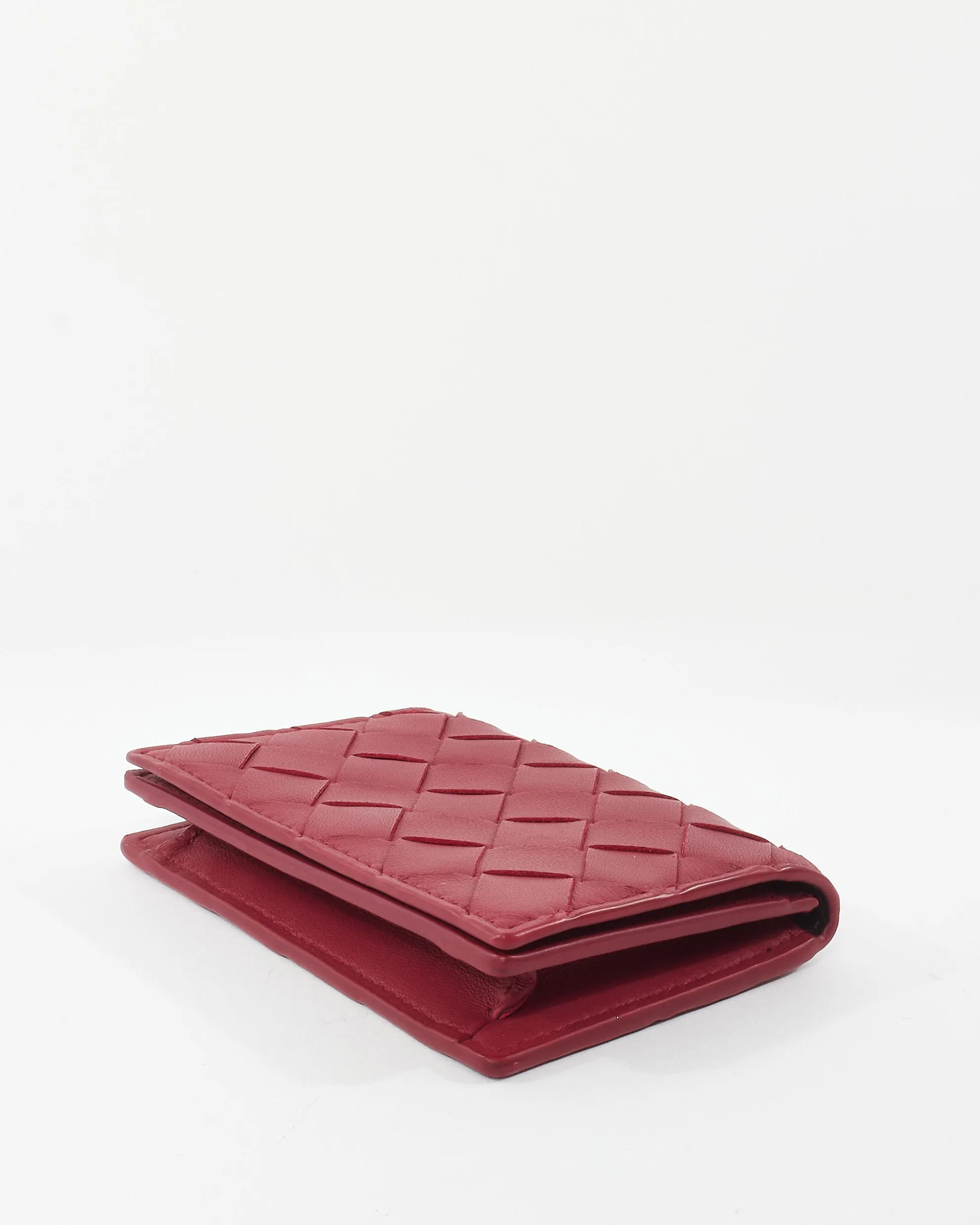 Bottega Veneta Fuchsia Red Intrecciato Leather Flap Card Holder