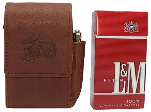 Cigarette Box Anti-Scratch Protective Storage Leather Case with Lighter Holder Biker Logo