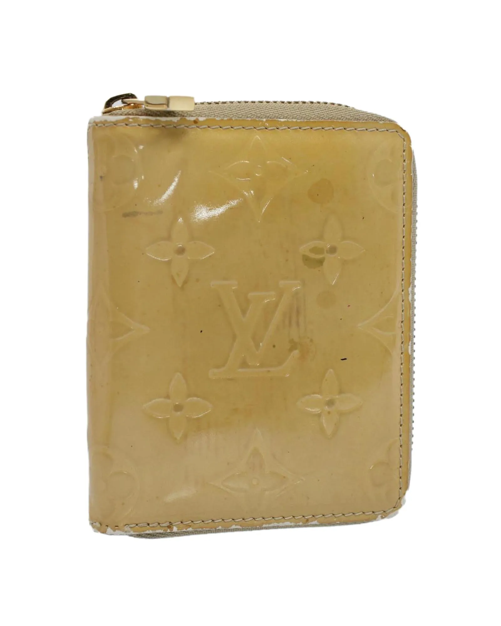 Compact Patent Leather Wallet with Monogram Print