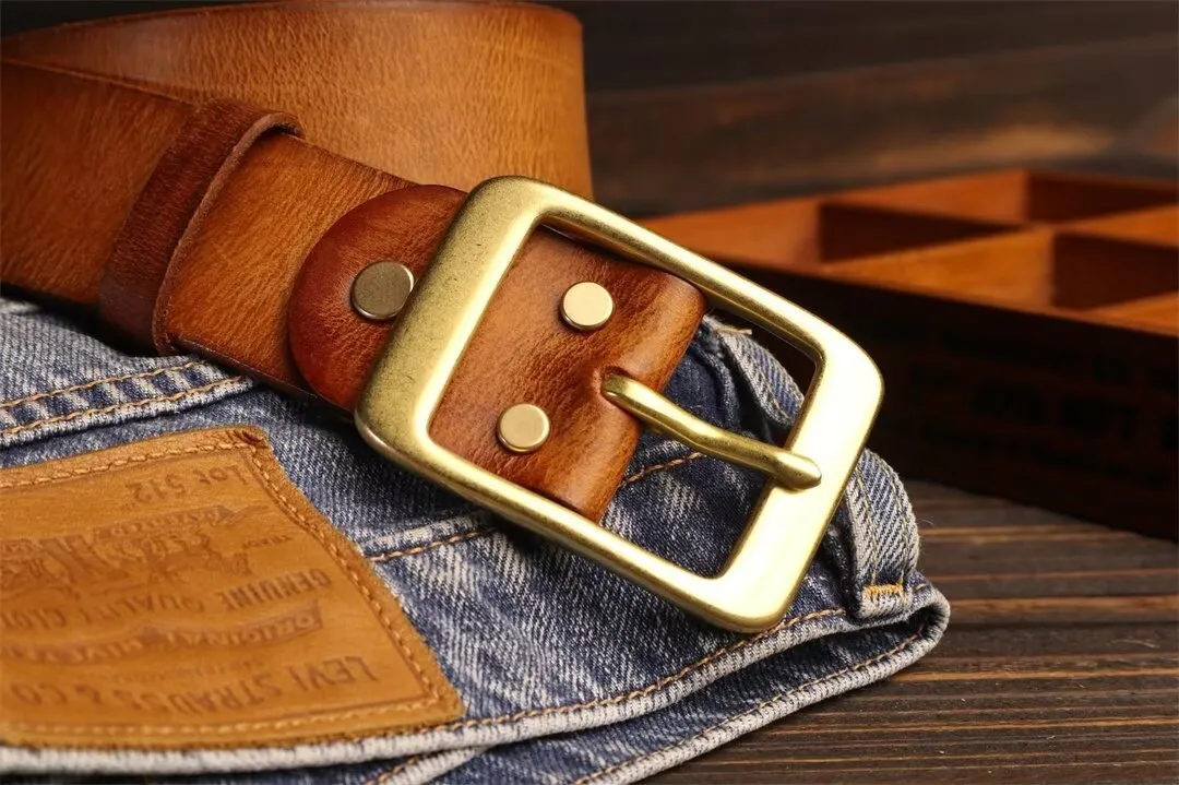 Elegant Copper Buckle Cowskin Belt