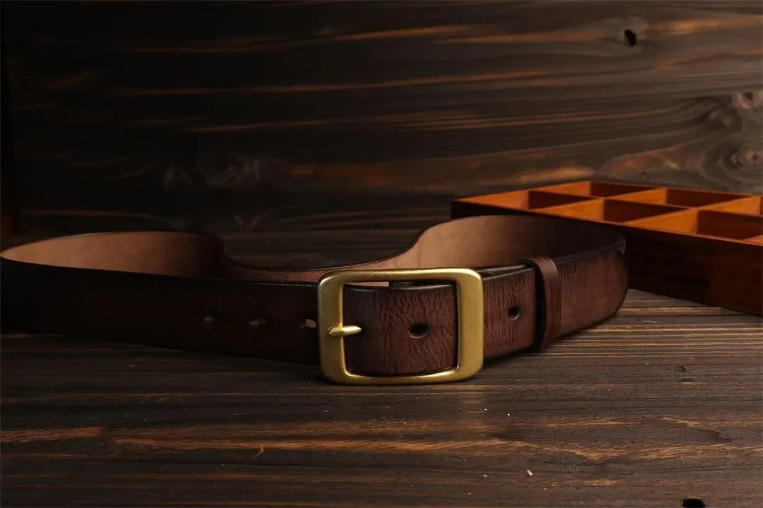 Elegant Copper Buckle Cowskin Belt