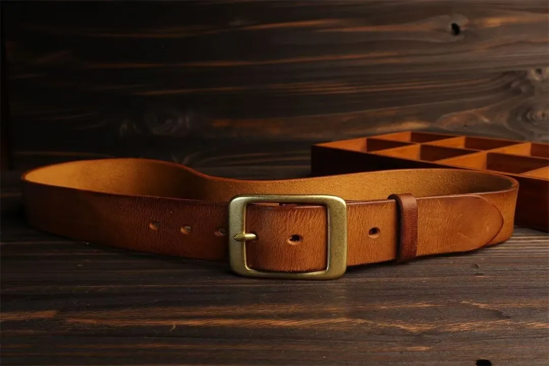 Elegant Copper Buckle Cowskin Belt