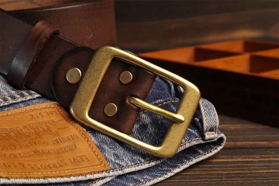 Elegant Copper Buckle Cowskin Belt