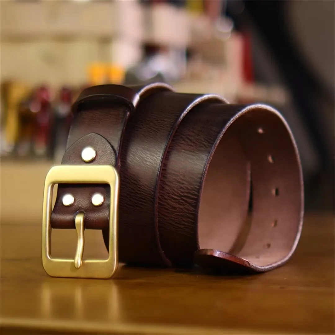 Elegant Copper Buckle Cowskin Belt