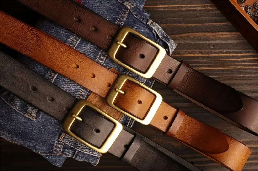 Elegant Copper Buckle Cowskin Belt