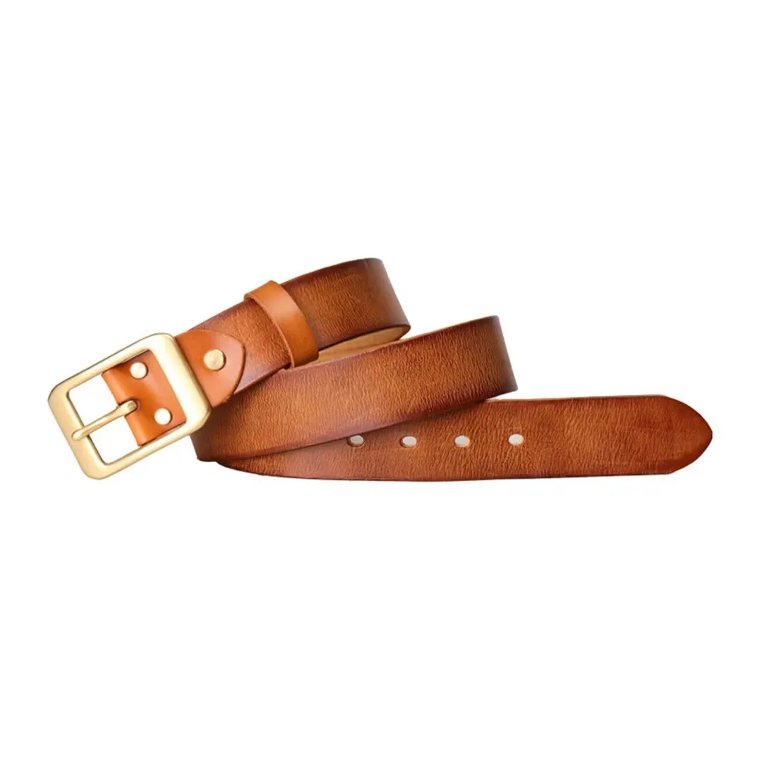 Elegant Copper Buckle Cowskin Belt