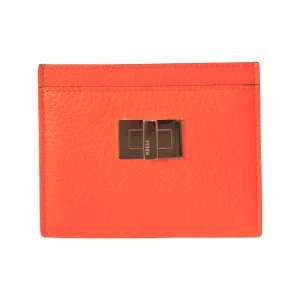 Fendi Peekaboo Orange Grained Leather Card Case Wallet