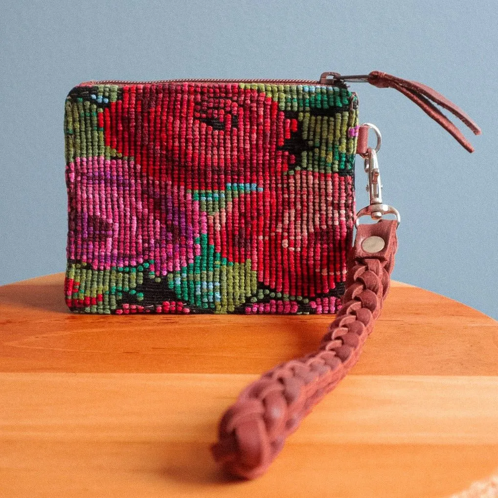 Handmade Huipil Leather Wallet Wristlet - Guatemalan Fair Trade Accessory