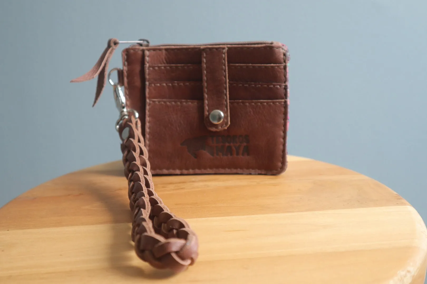 Handmade Huipil Leather Wallet Wristlet - Guatemalan Fair Trade Accessory