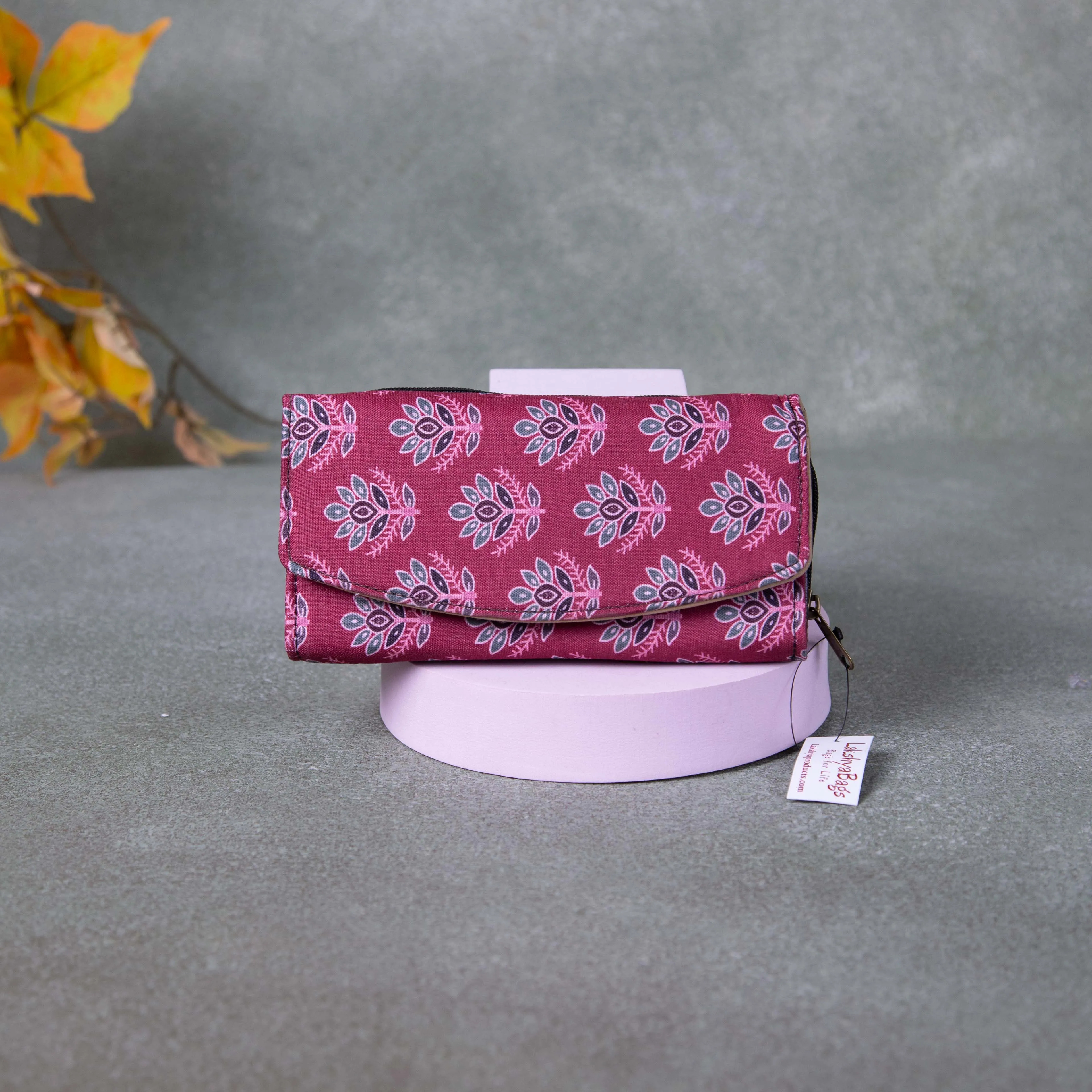 Handmade Wallets - Classic Maroon with Blue Colour Flower Design