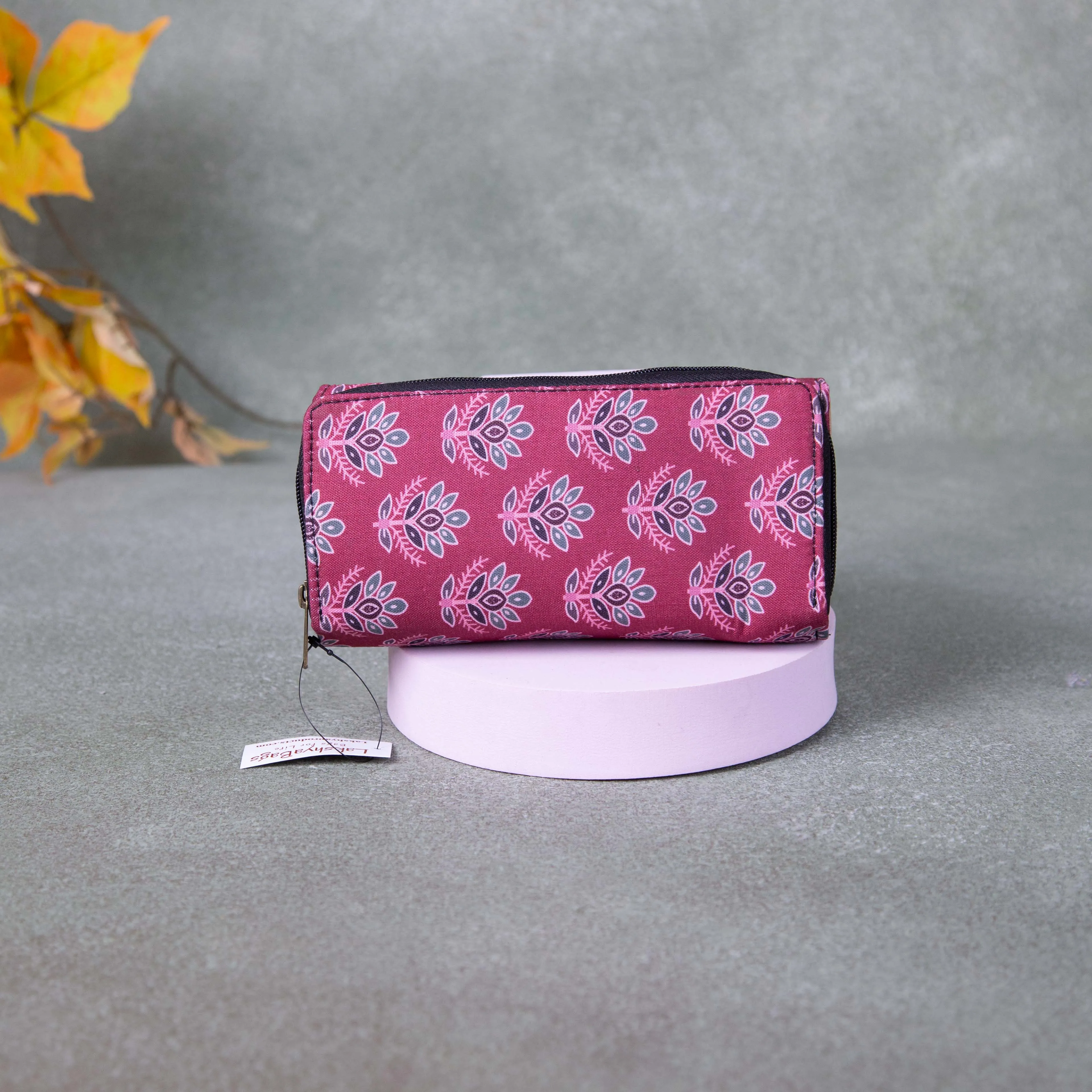 Handmade Wallets - Classic Maroon with Blue Colour Flower Design