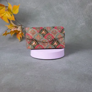 Handmade Wallets - Compact Red with Green Flower Design.