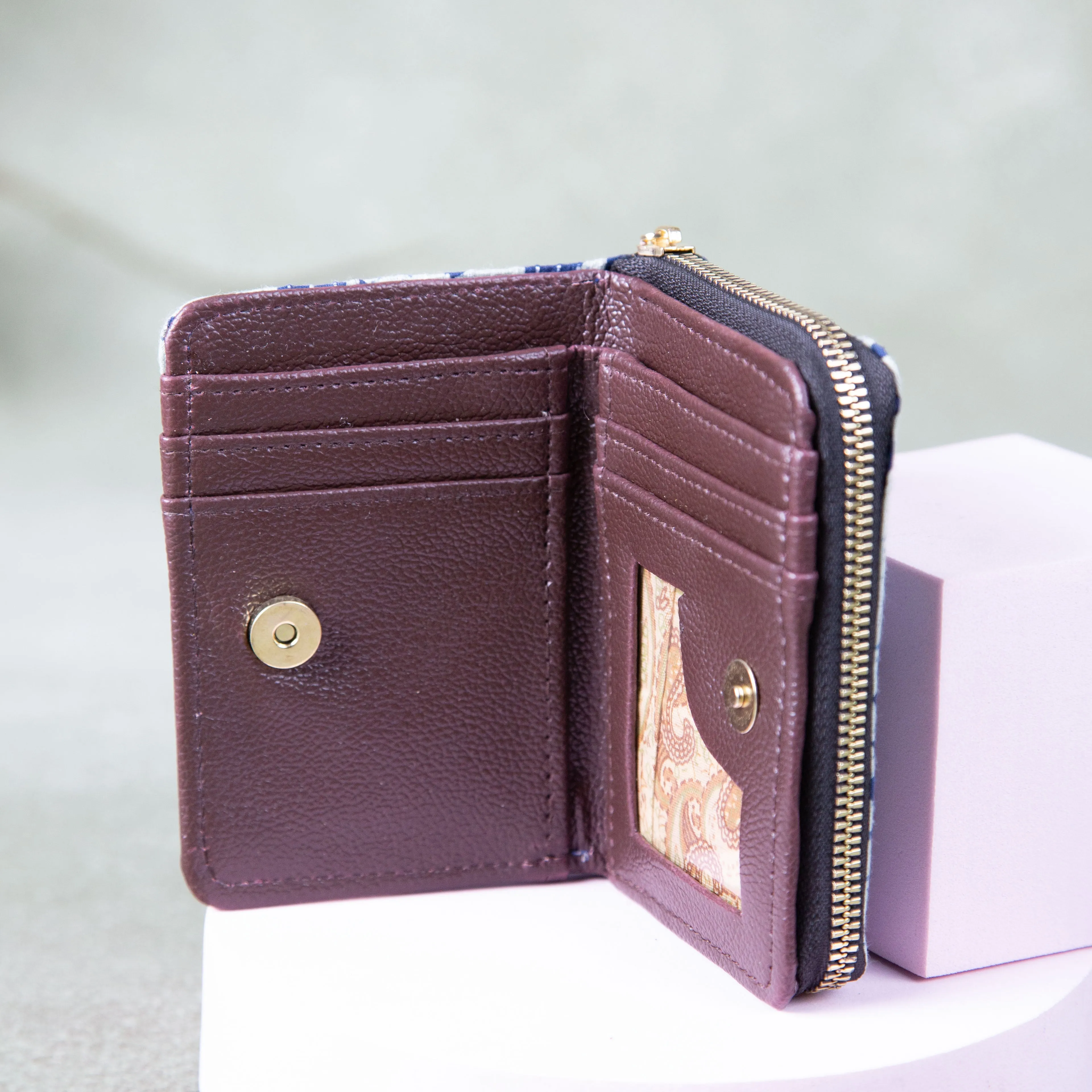 Handmade Wallets - Mini Brown With Grey and Red Colour