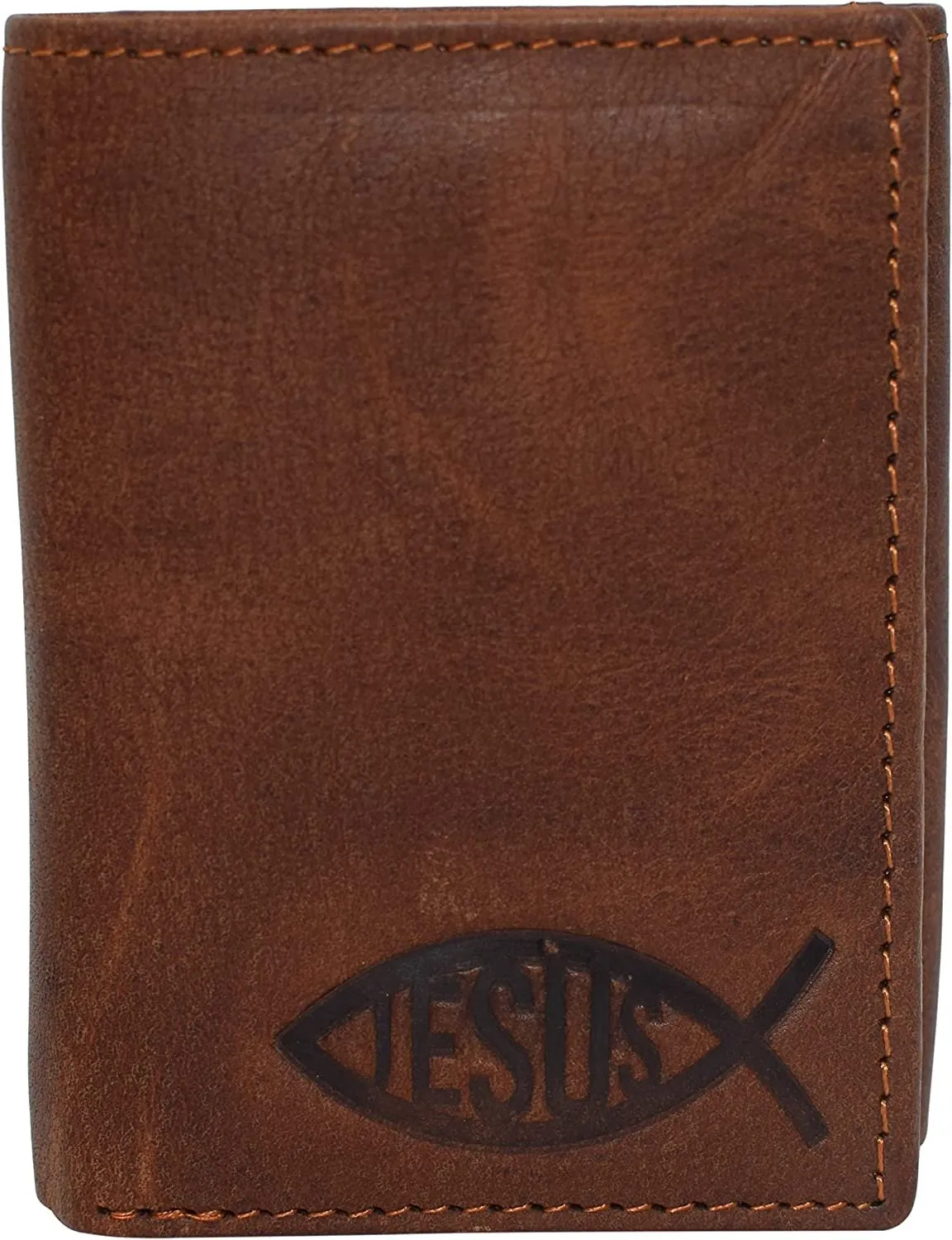 Jesus Fish Men's RFID Blocking Genuine Leather Bifold Trifold Ichthys Wallet (Bifold)