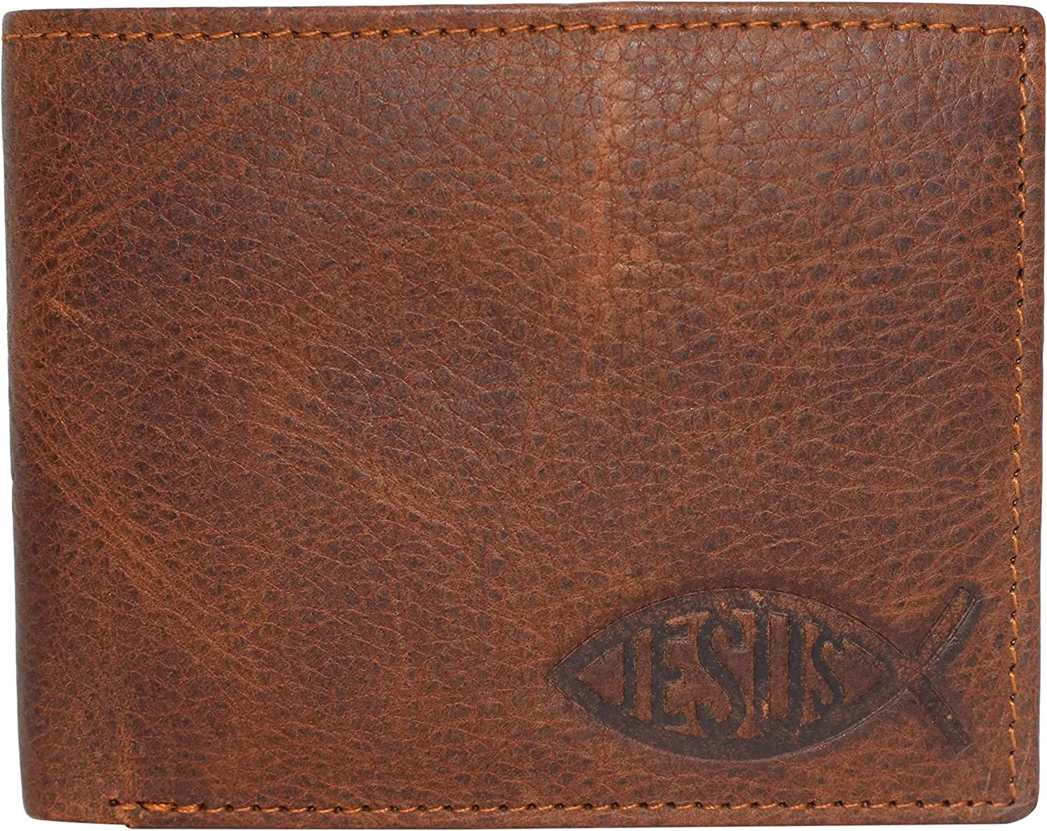 Jesus Fish Men's RFID Blocking Genuine Leather Bifold Trifold Ichthys Wallet (Bifold)