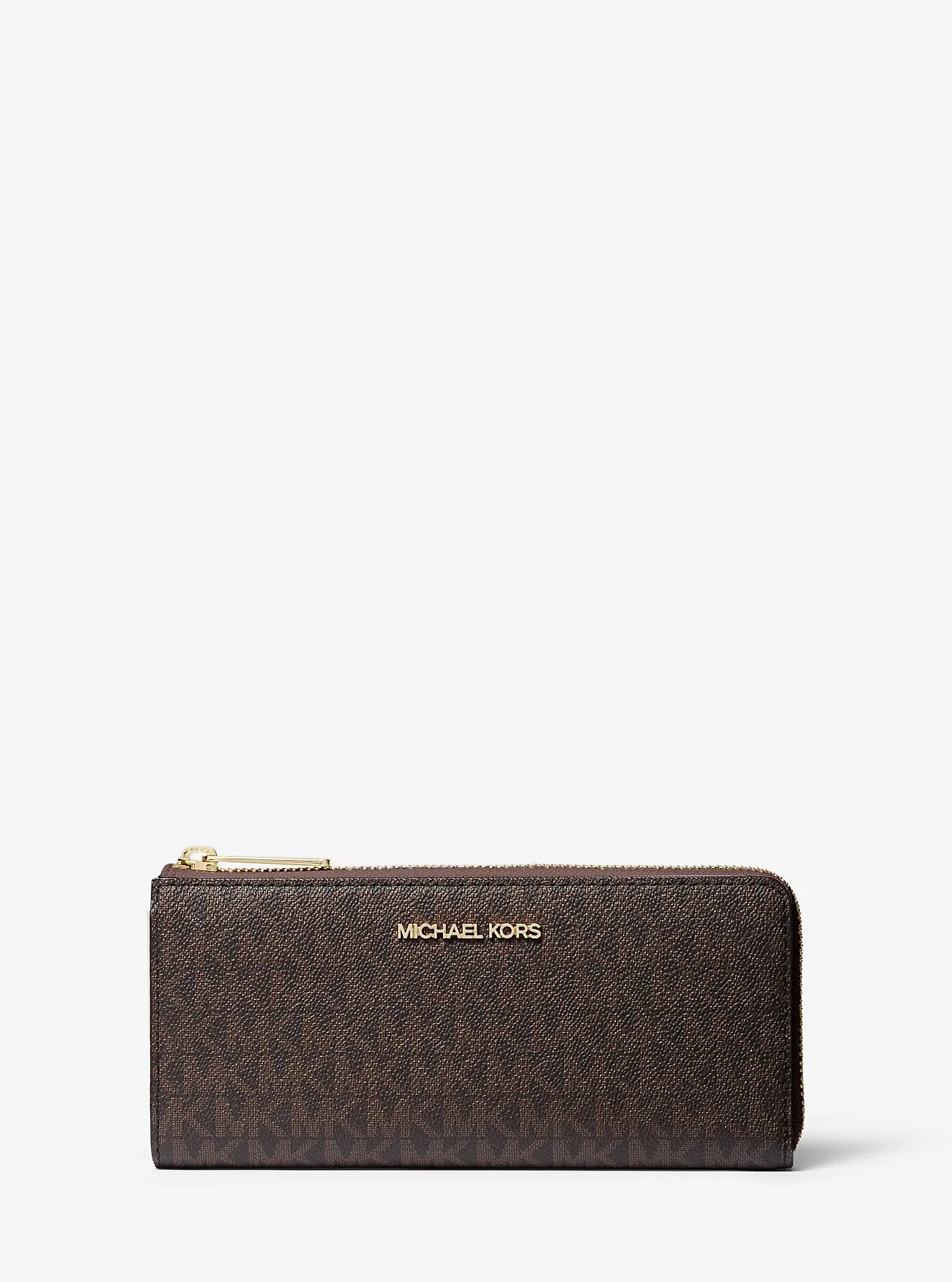 Jet Set Travel Large Quarter Zip Wallet with Michael Kors Logo, Brown