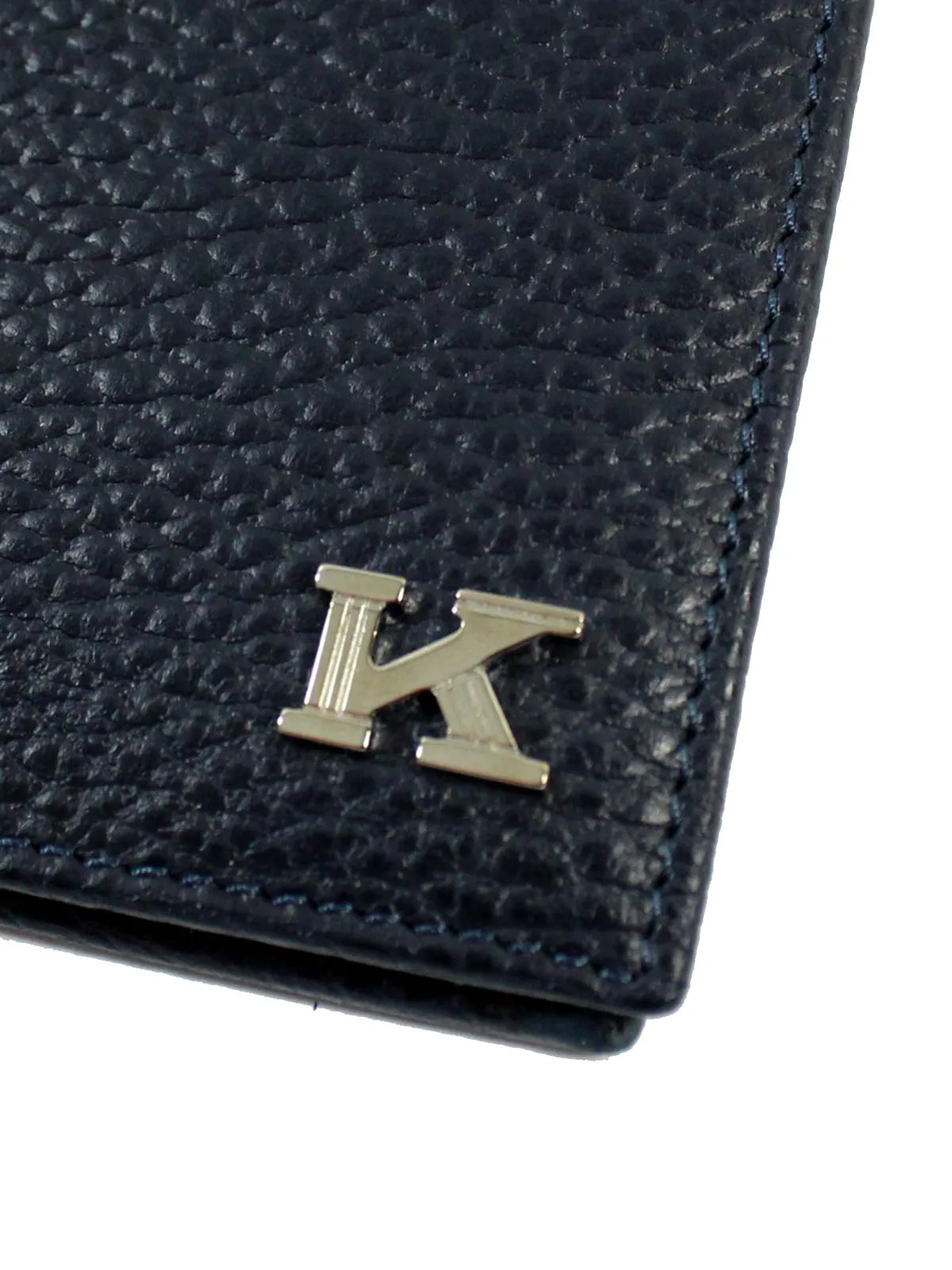 Kiton Wallet - Dark Blue Grain Leather Men Wallet