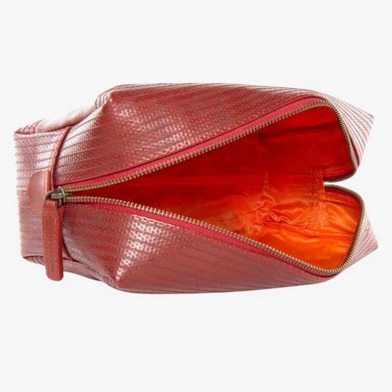 Large Washbag Red Made Of British Reclaimed Firehose/Parachute Silk