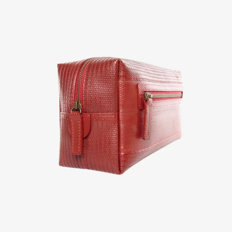 Large Washbag Red Made Of British Reclaimed Firehose/Parachute Silk