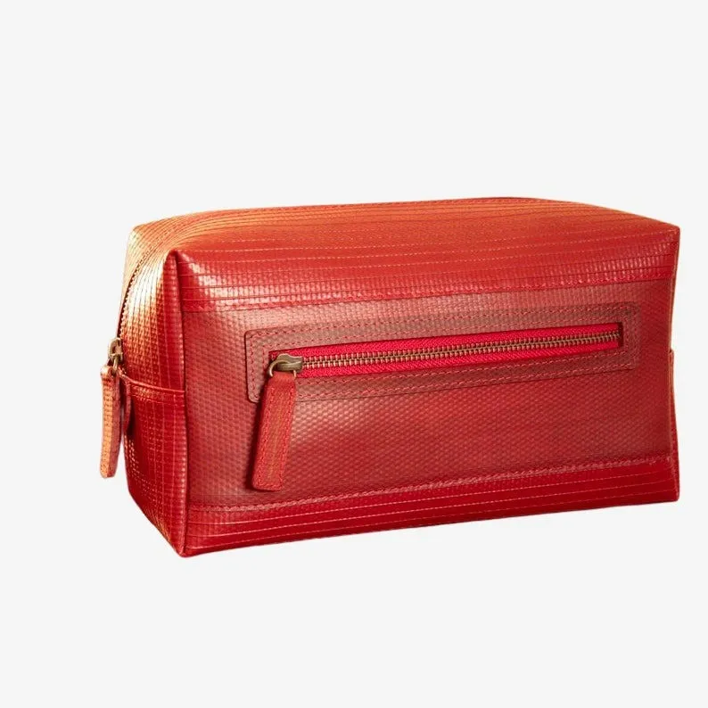 Large Washbag Red Made Of British Reclaimed Firehose/Parachute Silk