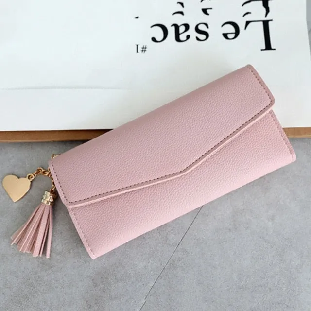 Long Women's Wallet Female Purses Tassel Coin Purse Card Holder Wallets Female Pu Leather Clutch Money Bag Pu Leather Wallet