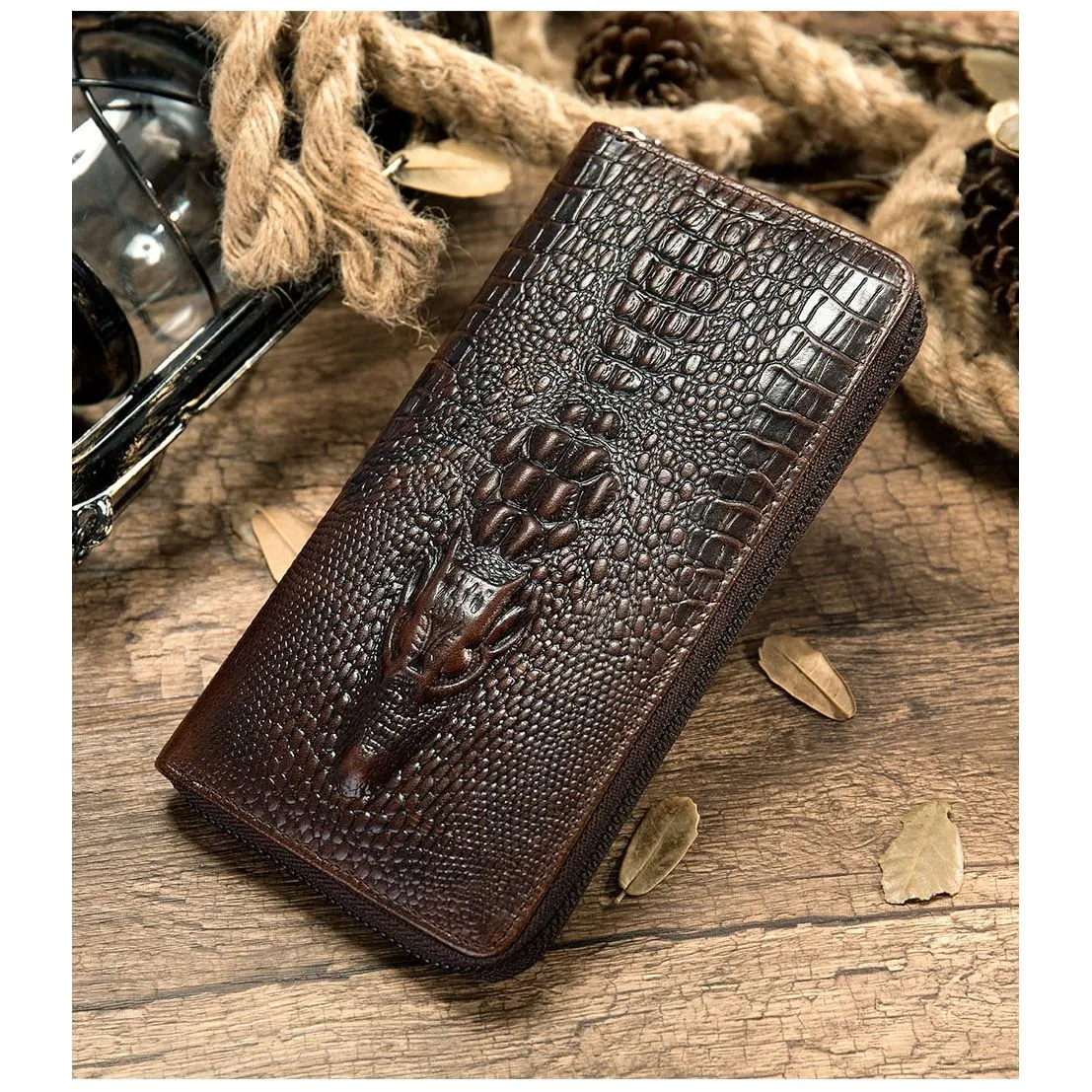 Luxury CrocZip Striped Long Wallet