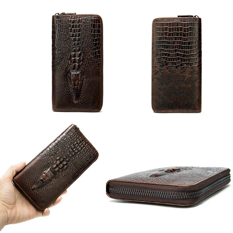 Luxury CrocZip Striped Long Wallet