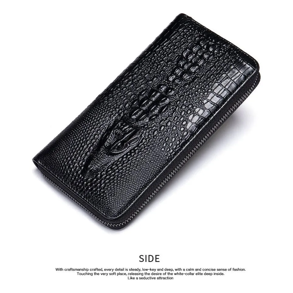 Luxury CrocZip Striped Long Wallet