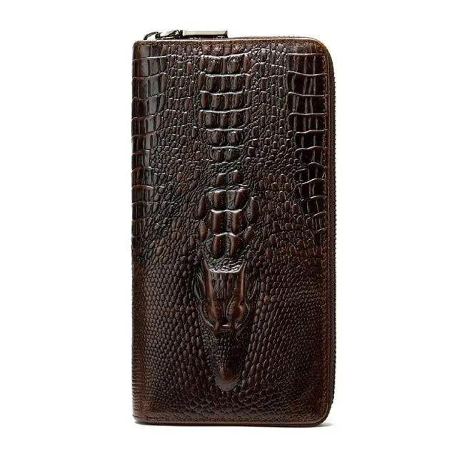 Luxury CrocZip Striped Long Wallet