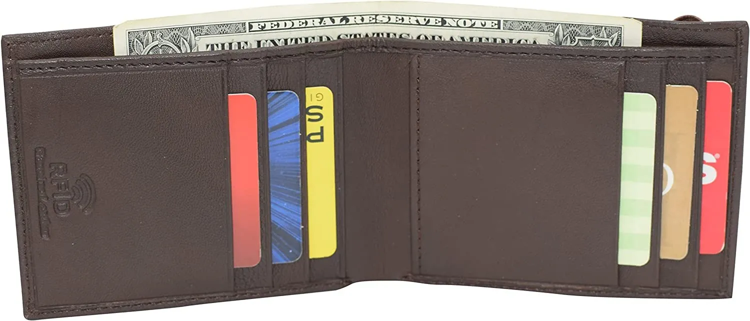 Marshal Genuine Leather Slim Bifold Exterior ID Card Holder Wallet with Elastic Band Closure