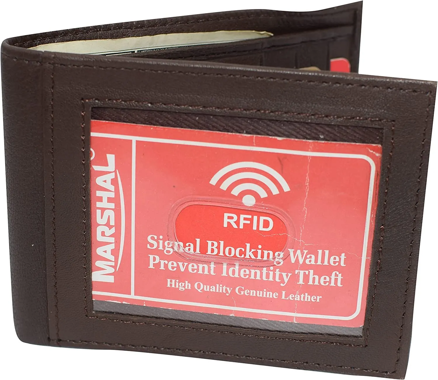 Marshal Genuine Leather Slim Bifold Exterior ID Card Holder Wallet with Elastic Band Closure